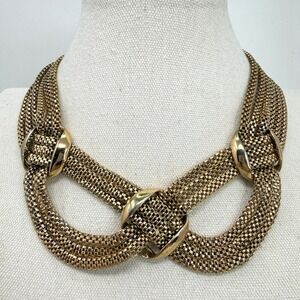 Mesh Chain Necklace Statement Chunky Bold Toggle Clasp Gold Tone